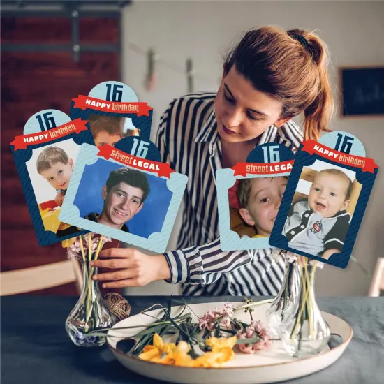 Big Dot of Happiness Boy 16th Birthday - Sweet Sixteen Birthday Party Picture Centerpiece Sticks - Photo Table Toppers - 15 Pieces {3}