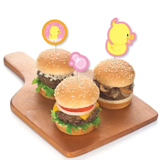 Big Dot of Happiness Pink Ducky Duck - Dessert Cupcake Toppers - Baby Shower or Birthday Party Clear Treat Picks - Set of 24 {4}