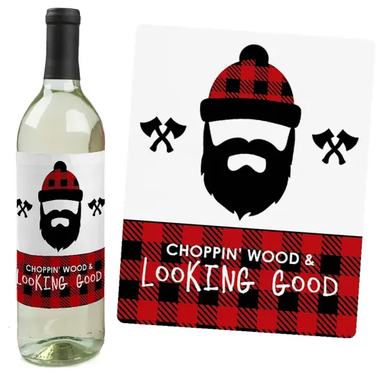 Big Dot of Happiness Lumberjack - Channel the Flannel - Buffalo Plaid Decorations for Women and Men - Wine Bottle Label Stickers - Set of 4 {4}