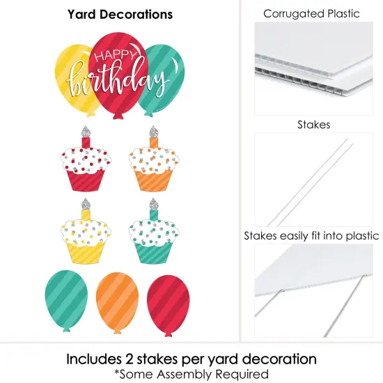 Big Dot of Happiness Colorful Happy Birthday - Cupcake and Balloon Yard Sign and Outdoor Lawn Decorations - Birthday Yard Signs - Set of 8 {6}