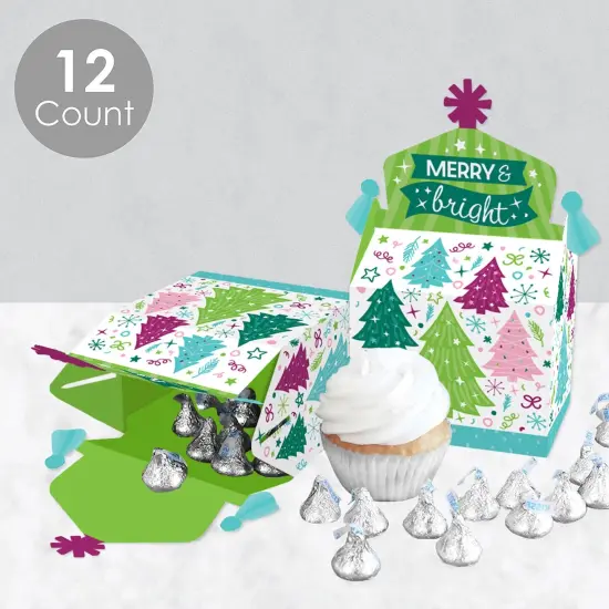 Big Dot of Happiness Merry and Bright Trees - Treat Box Party Favors - Colorful Whimsical Christmas Party Goodie Gable Boxes - Set of 12 {4}