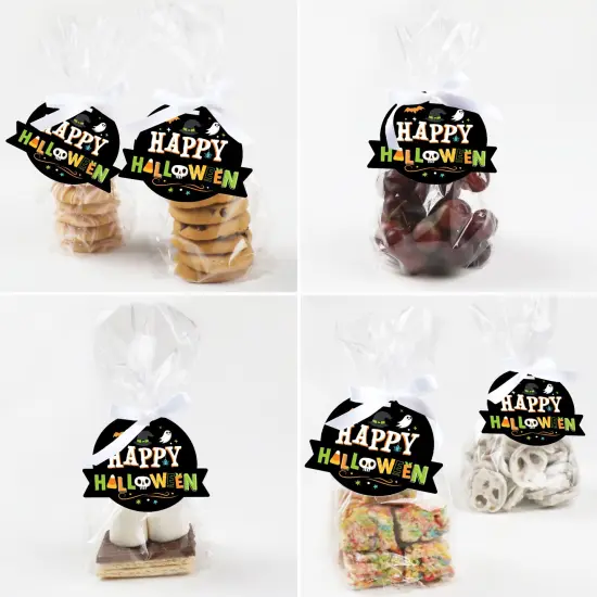 Big Dot of Happiness Jack-O'-Lantern Halloween - Kids Halloween Party Clear Goodie Favor Bags - Treat Bags With Tags - Set of 12 {6}