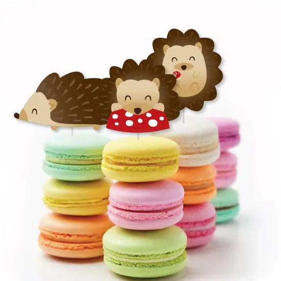 Big Dot of Happiness Forest Hedgehogs - Dessert Cupcake Toppers - Woodland Birthday Party or Baby Shower Clear Treat Picks - Set of 24 {6}