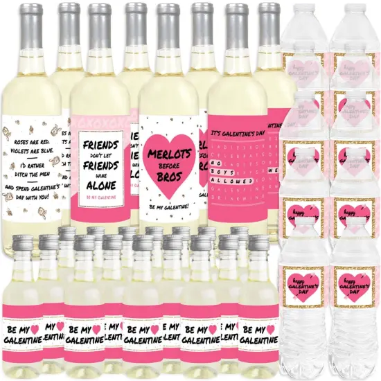 Big Dot of Happiness Be My Galentine - Mini Wine Bottle, Wine Bottle, & Water Bottle Labels - Valentine's Day Party Decor - Beverage Bar Kit - 34 Pcs {3}