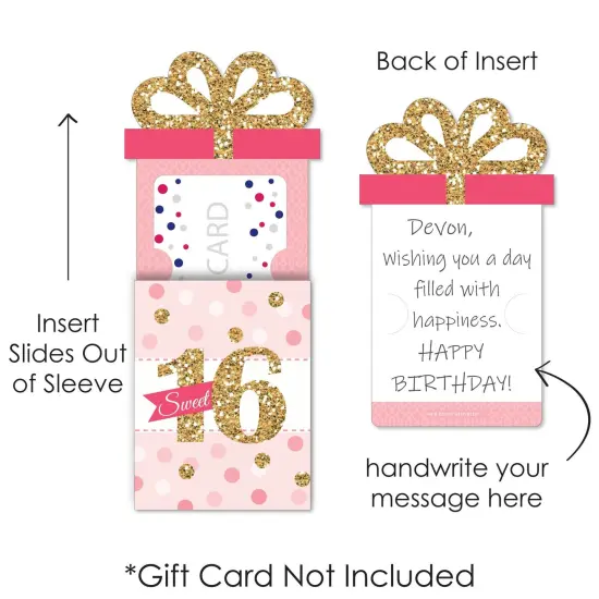 Big Dot of Happiness Sweet 16 - 16th Birthday Party Money and Gift Card Sleeves - Nifty Gifty Card Holders - Set of 8 {7}
