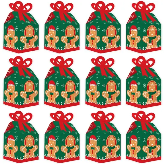 Big Dot of Happiness Gingerbread Christmas - Square Favor Gift Boxes - Gingerbread Man Holiday Party Bow Boxes - Set of 12 {6}