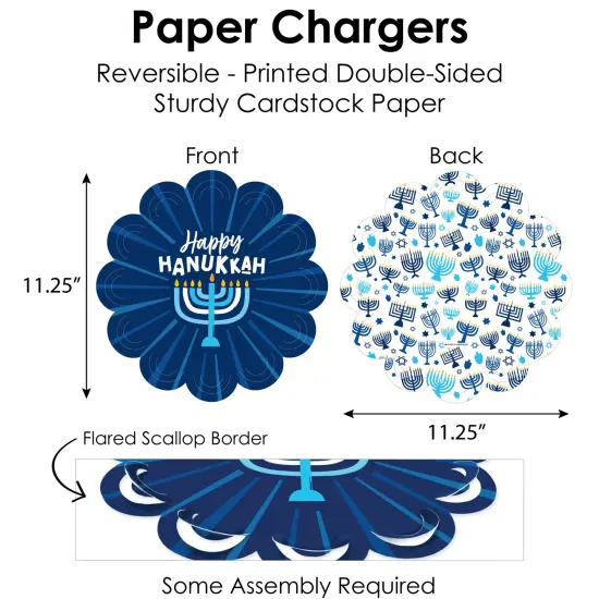 Big Dot of Happiness Hanukkah Menorah - Chanukah Holiday Party Paper Charger and Table Decorations - Chargerific Kit - Place Setting for 8 {6}
