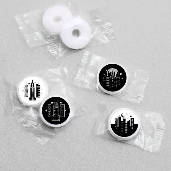 Big Dot of Happiness Nighttime City Skyline - New York Party Round Candy Sticker Favors - Labels Fits Chocolate Candy (1 sheet of 108) {4}