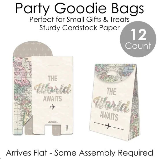 Big Dot of Happiness World Awaits - Travel Themed Gift Favor Bag- Party Goodie Boxes- Set of 12 {7}