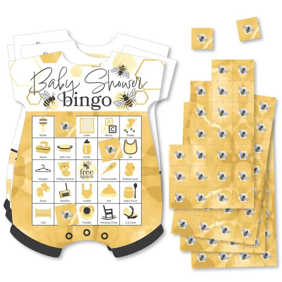 Big Dot of Happiness Little Bumblebee - Picture Bingo Cards and Markers - Baby Shower Shaped Bingo Game - Set of 18 {1}