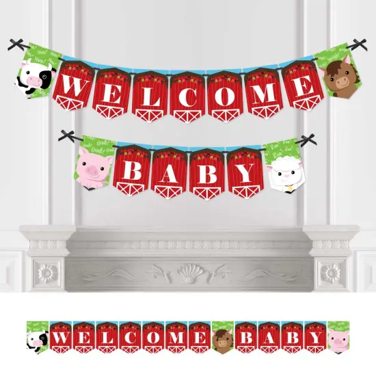 Big Dot of Happiness Farm Animals - Baby Shower Bunting Banner - Barnyard Party Decorations - Welcome Baby {1}