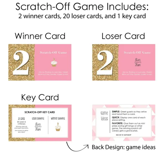 Big Dot of Happiness Two Much Fun - Girl - 2nd Birthday Party Game Scratch Off Cards - 22 Count {6}