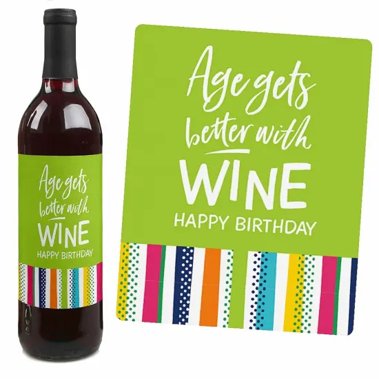 Big Dot of Happiness Cheerful Happy Birthday - Colorful Birthday Party Decorations for Women and Men - Wine Bottle Label Stickers - Set of 4 {4}