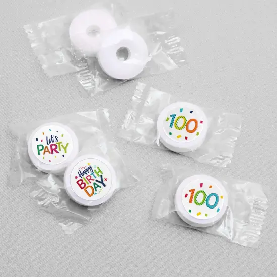 Big Dot of Happiness 100th Birthday Cheerful Happy Birthday - One Hundredth Round Candy Sticker Favors - Labels Fits Chocolate Candy (1 sheet of 108) {4}