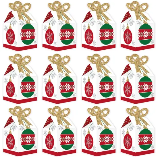Big Dot of Happiness Ornaments - Square Favor Gift Boxes - Holiday and Christmas Party Bow Boxes - Set of 12 {6}
