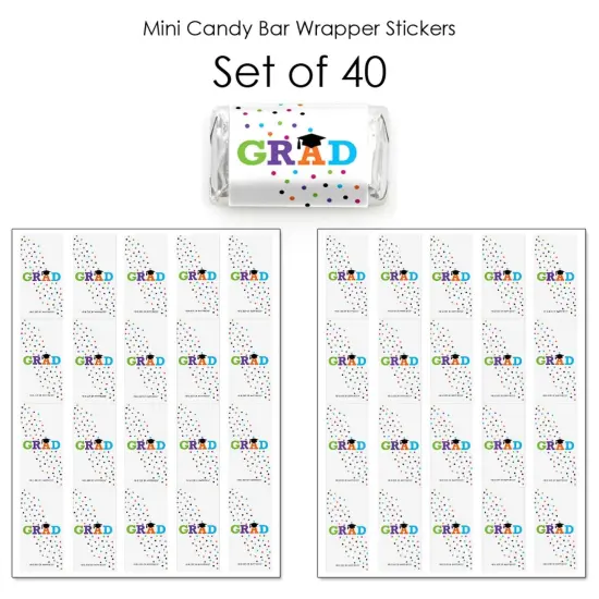 Big Dot of Happiness Hats Off Grad - Mini Candy Bar Wrapper Stickers - Graduation Party Small Favors - 40 Count {4}