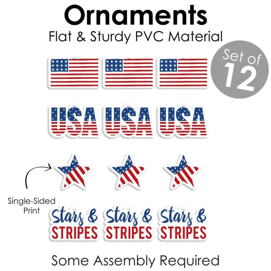 Big Dot of Happiness Stars & Stripes - Memorial Day, 4th of July and Labor Day Patriotic Decorations - Tree Ornaments - Set of 12 {6}