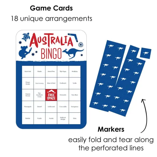 Big Dot of Happiness Australia Day - Bar Bingo Cards and Markers - G'Day Mate Aussie Party Shaped Bingo Game - Set of 18 {3}
