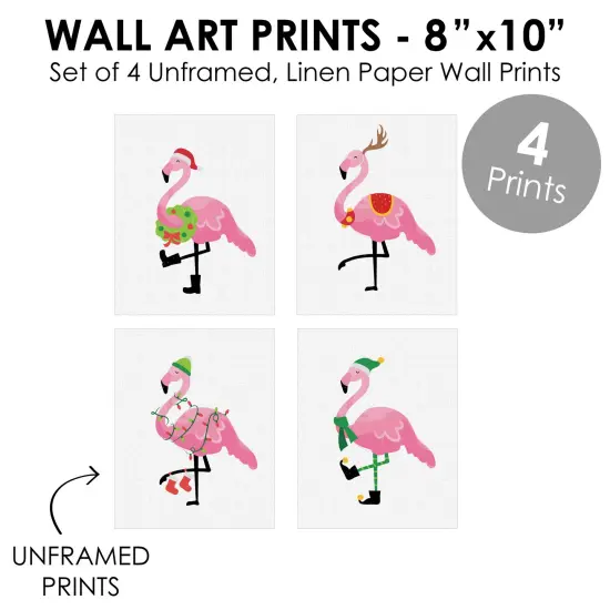 Big Dot of Happiness Flamingle Bells - Unframed Tropical Christmas Linen Paper Wall Art - Set of 4 - Artisms - 8 x 10 inches {6}