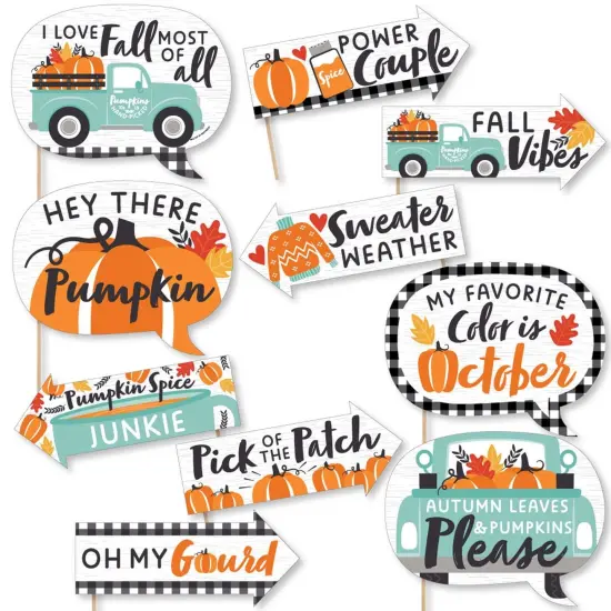 Big Dot of Happiness Funny Happy Fall Truck - Harvest Pumpkin Party Photo Booth Props Kit - 10 Piece {1}