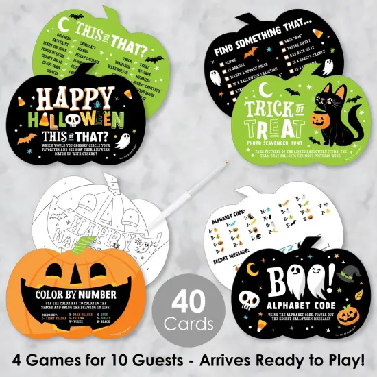 Big Dot of Happiness Jack-O'-Lantern Halloween - 4 Kids Halloween Party Games - 10 Cards Each - Gamerific Bundle {3}