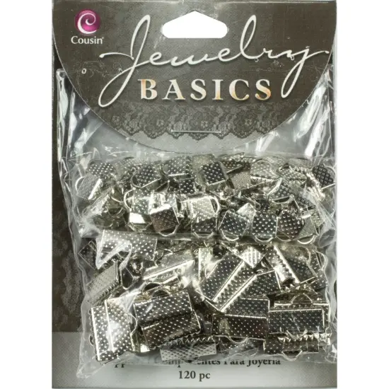 CousinDIY Jewelry Basics Metal Findings 120/Pkg-Silver Ribbon Clamp Ends {1}