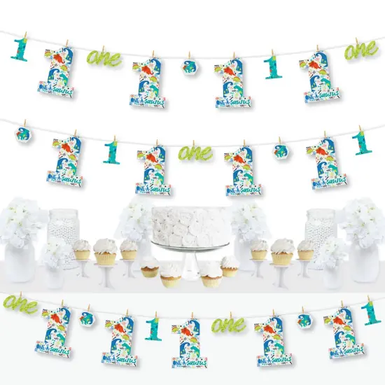 Big Dot of Happiness 1st Birthday Roar Dinosaur - ONEasaurus Dino First Birthday Party DIY Decorations - Clothespin Garland Banner - 44 Pieces {1}