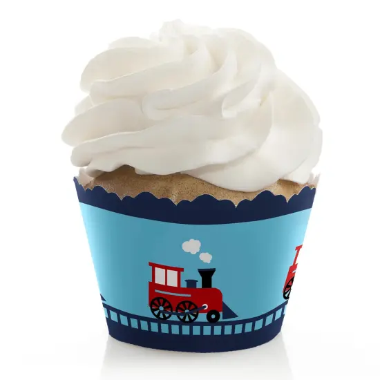 Big Dot of Happiness Railroad Party Crossing - Steam Train Birthday Party or Baby Shower Cupcake Wrappers - Set of 12 {1}