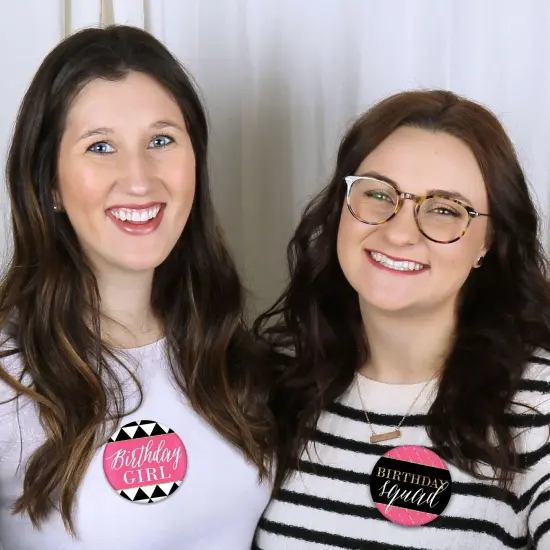 Big Dot of Happiness Chic Happy Birthday - Pink, Black and Gold - 3 inch Birthday Party Badge - Pinback Buttons - Set of 8 {6}