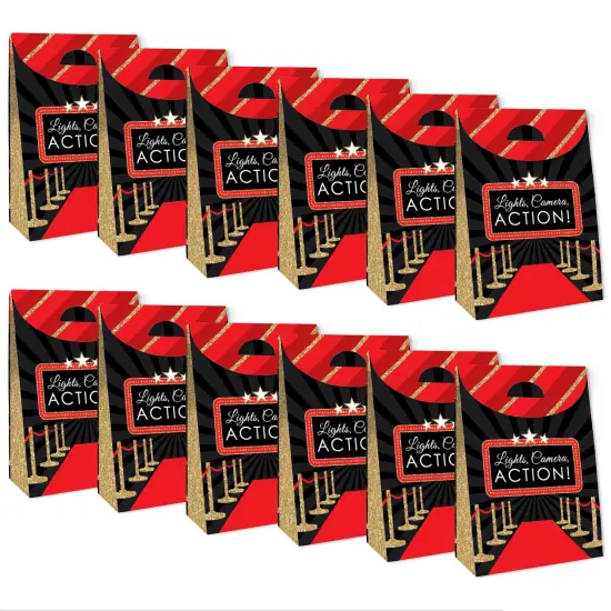 Big Dot of Happiness Red Carpet - Movie Night Gift Favor Bags - Party Goodie Boxes - Set of 12 {6}