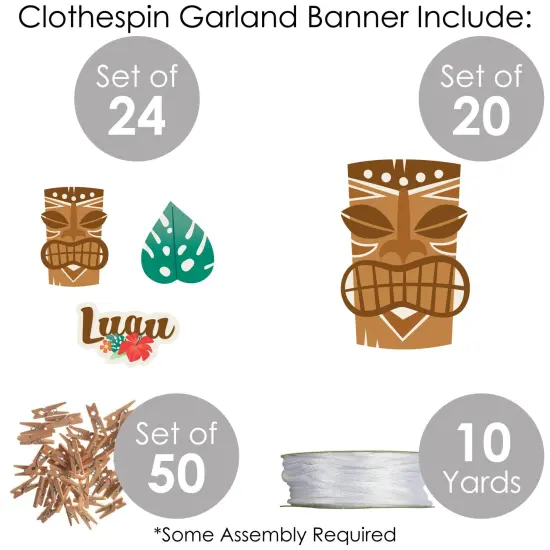 Big Dot of Happiness Tropical Luau - Hawaiian Beach Party DIY Decorations - Clothespin Garland Banner - 44 Pieces {6}