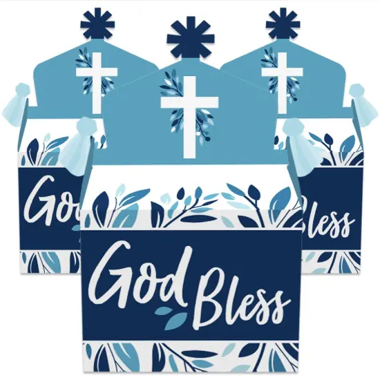 Big Dot of Happiness Blue Elegant Cross - Treat Box Party Favors - Boy Religious Party Goodie Gable Boxes - Set of 12 {3}