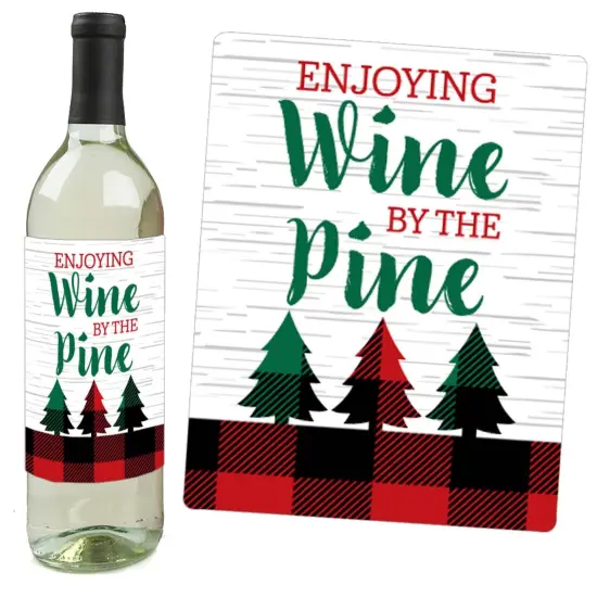 Big Dot of Happiness Holiday Plaid Trees - Buffalo Plaid Christmas Party Decorations for Women and Men - Wine Bottle Label Stickers - Set of 4 {3}