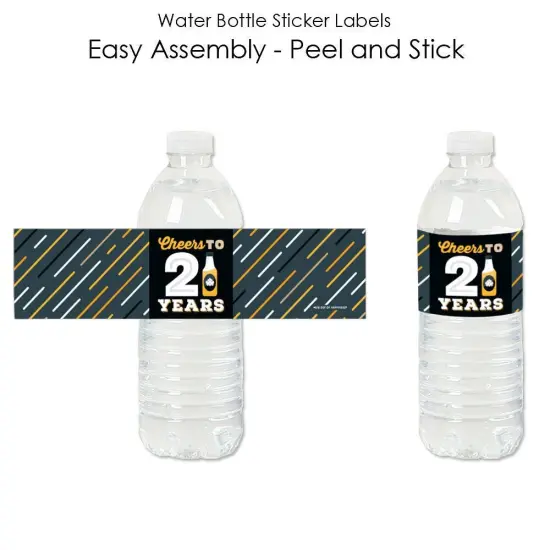 Big Dot of Happiness Cheers and Beers to 21 Years - 21st Birthday Party Water Bottle Sticker Labels - Set of 20 {3}