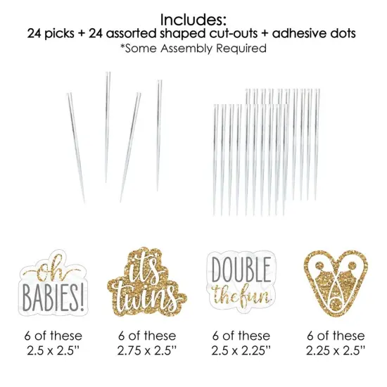 Big Dot of Happiness It's Twins - Dessert Cupcake Toppers - Gold Twins Baby Shower Clear Treat Picks - Set of 24 {7}