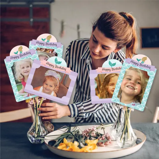 Big Dot of Happiness Let's Be Mermaids - Birthday Party Picture Centerpiece Sticks - Photo Table Toppers - 15 Pieces {3}