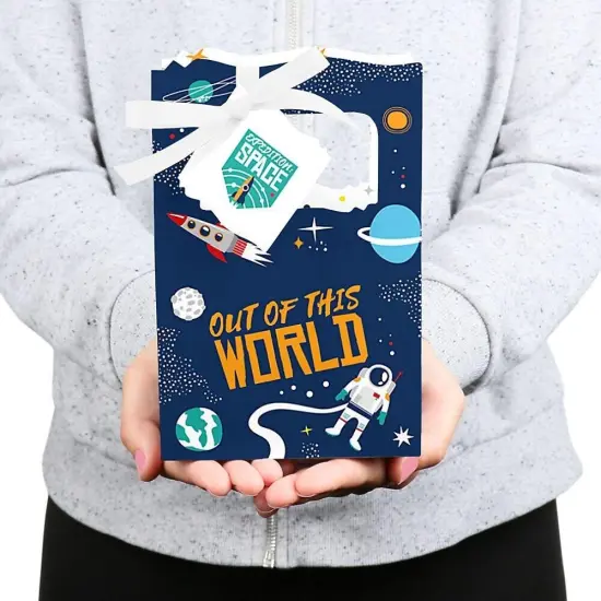 Big Dot of Happiness Blast Off to Outer Space - Rocket Ship Baby Shower or Birthday Party Favor Boxes - Set of 12 {6}