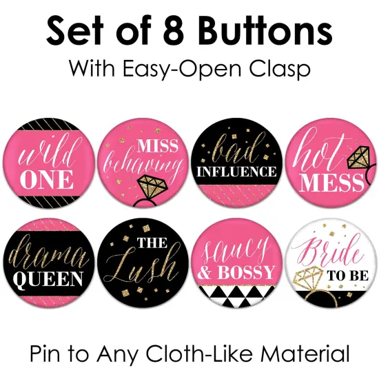 Big Dot of Happiness Girls Night Out - 3 inch Bachelorette Party Badge - Pinback Buttons - Set of 8 {7}