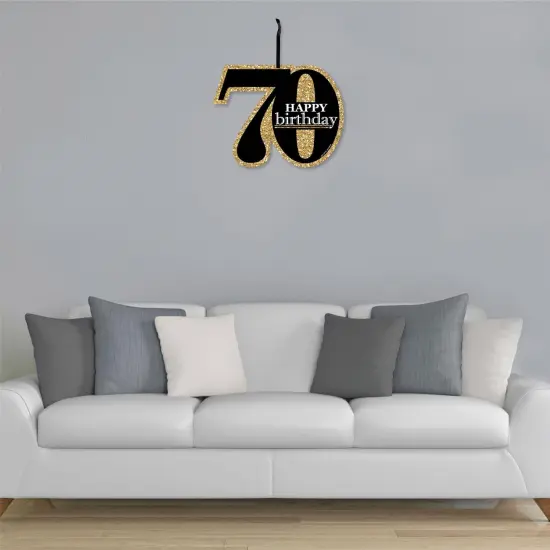 Big Dot of Happiness Adult 70th Birthday - Gold - Hanging Porch Birthday Party Outdoor Decorations - Front Door Decor - 1 Piece Sign {4}