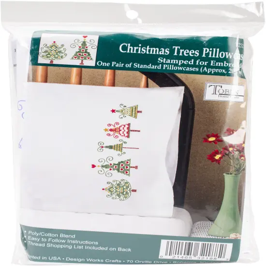 Tobin Stamped For Embroidery Pillowcase Pair 20"X30"-Christmas Trees {1}