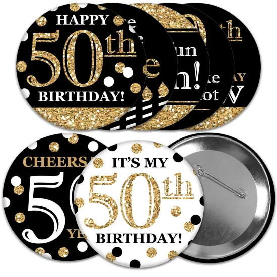 Big Dot of Happiness Adult 50th Birthday - Gold - 3 inch Birthday Party Badge - Pinback Buttons - Set of 8 {1}