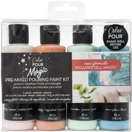 American Crafts Color Pour Magic Pre-Mixed Paint Kit 4/Pkg-Poppy Field {1}