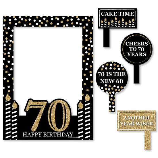 Big Dot of Happiness Adult 70th Birthday - Gold - Birthday Party Selfie Photo Booth Picture Frame & Props - Printed on Sturdy Material {7}