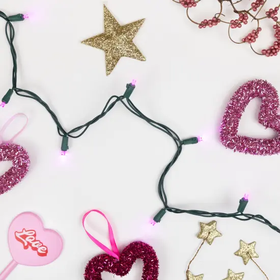 Northlight LED Wide Angle Christmas Lights - Pink - 16.25' Green Wire - 50ct {4}