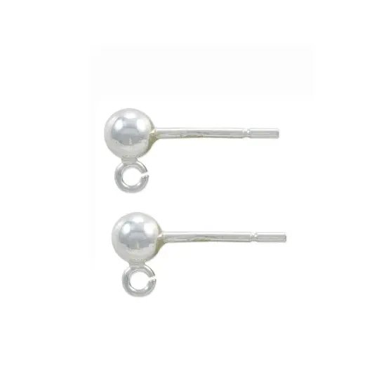 JewelrySupply Sterling Silver 4mm Ball Post Earrings with Open Ring (1 Pair of Sterling Silver Earrings) {1}