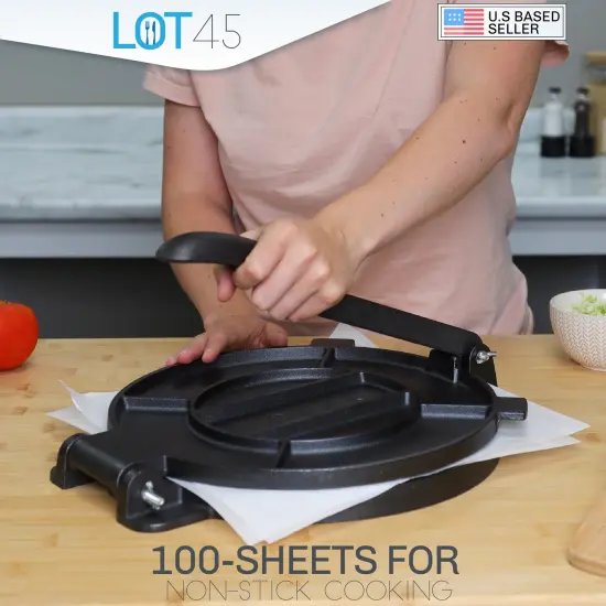 Lot45 Cast Iron Tortilla Press - Masa Corn Tortillas Maker with Paper Sheets {6}