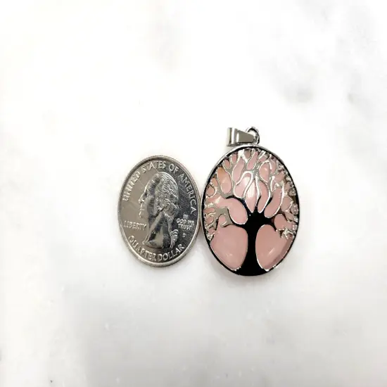 Rose Quartz Crystal Tree of Life Pendant {5}