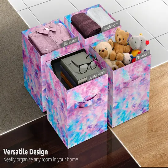 Sorbus 1-Pc 11 Inch Foldable Storage Cubes with Handles- for Organizing Home, Shelves, Nursery, Playroom, Closet and More Tie Dye Purple {6}