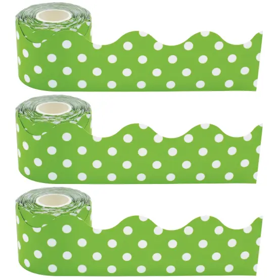 Lime Polka Dots Scalloped Rolled Border Trim, 50 Feet Per Roll, Pack of 3 {1}
