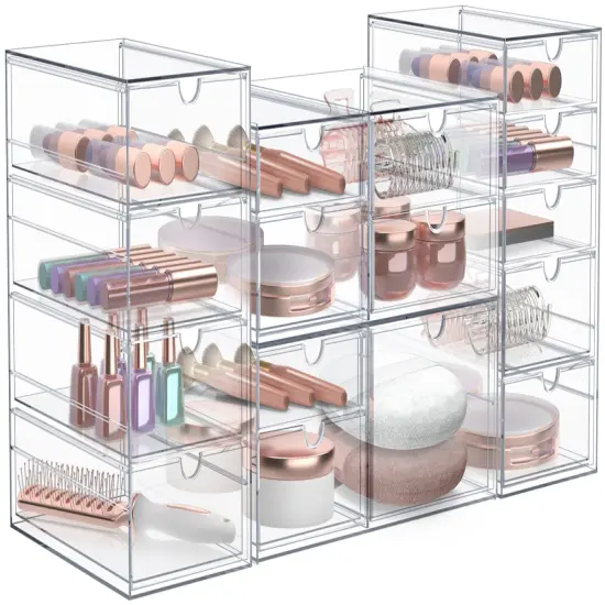 Sorbus 16 Drawers Acrylic Organizer for Makeup, Organization and Storage, Art Supplies, Jewelry, Stationary - 4 Pcs Clear Stackable Storage Drawers {1}